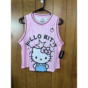 Hello Kitty Star Striped Cropped Jersey Tank Top Size Medium NWT